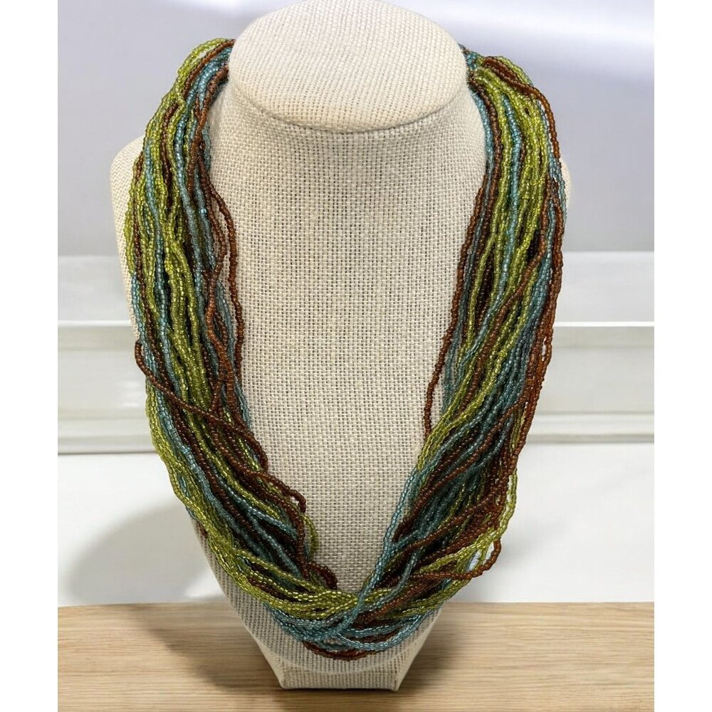 Vintage Handcrafted Seed Bead Necklace Multi Strand Earth Tones Boho Artisan
